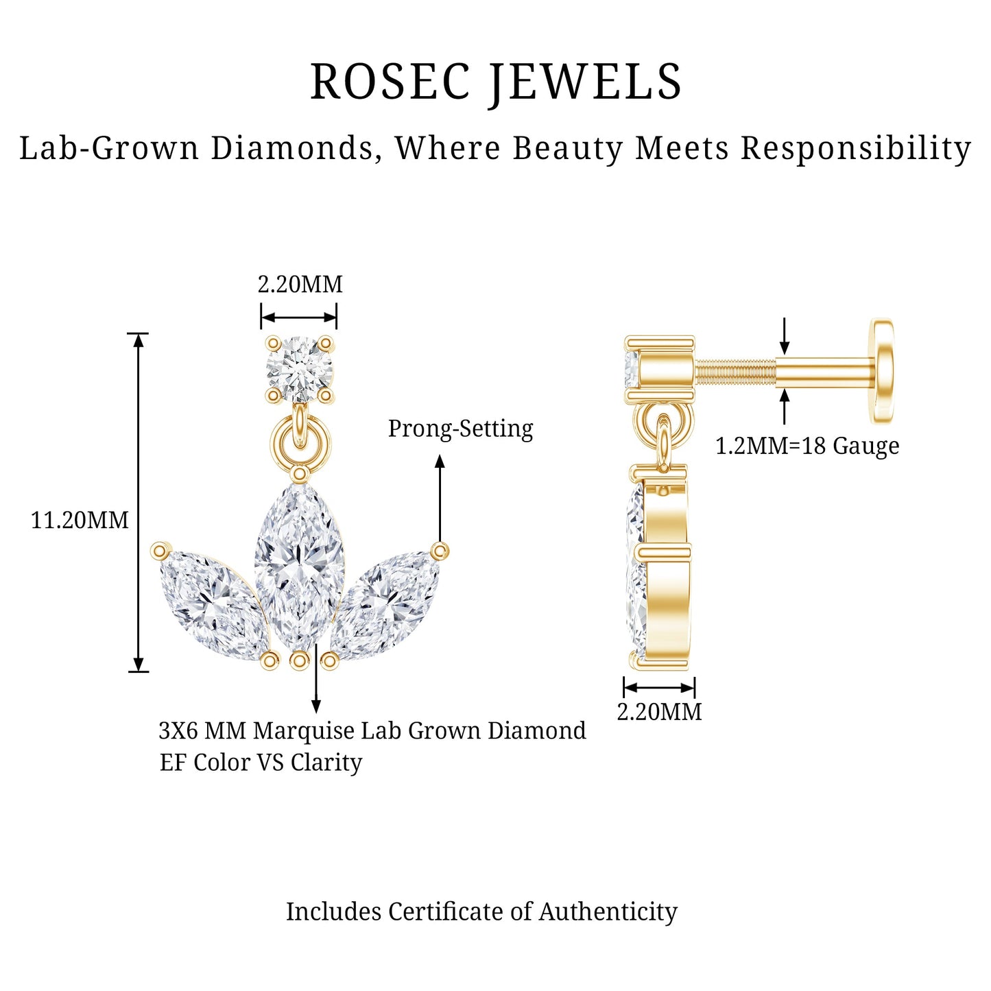 Marquise Diamond Lotus Cartilage Drop Earring
