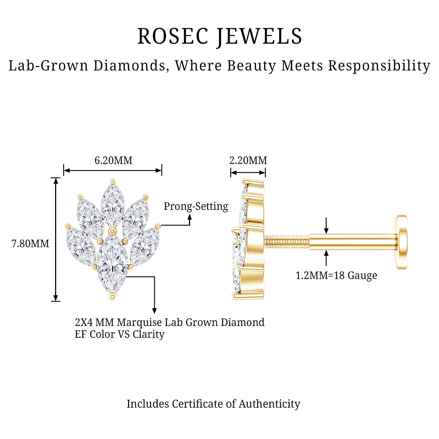 Marquise Diamond Leaf Cluster Helix Earring