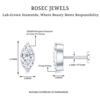 Marquise Diamond Solitaire Earring for Helix Piercing