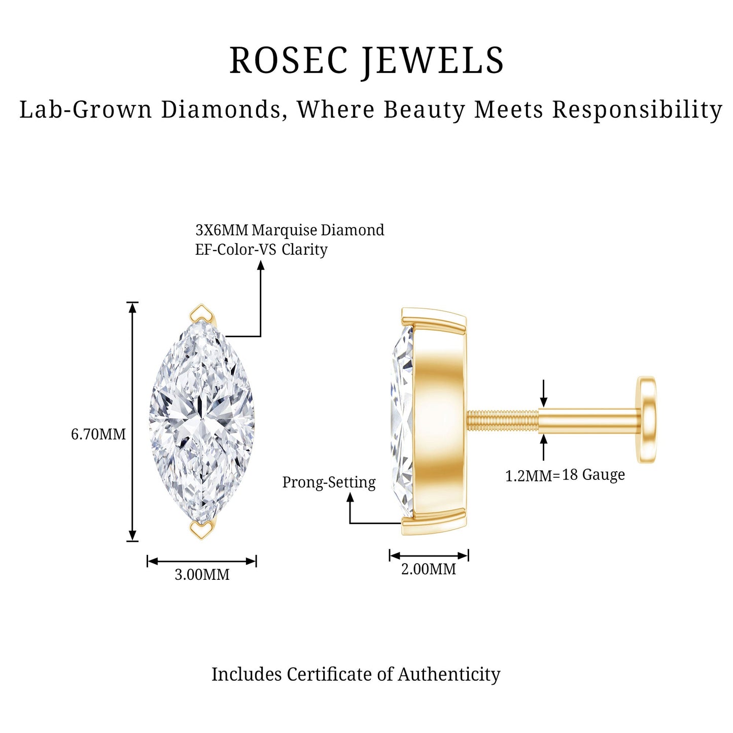 Marquise Diamond Solitaire Earring for Helix Piercing