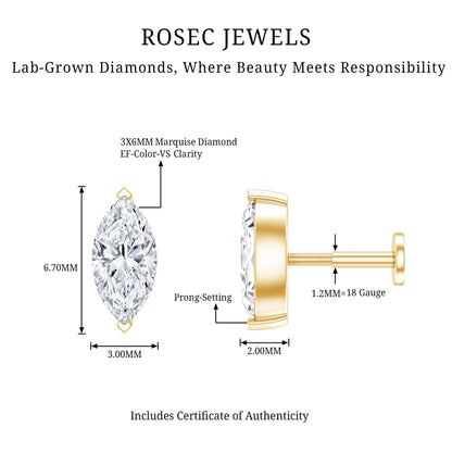 Marquise Diamond Solitaire Earring for Helix Piercing