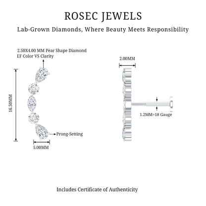 Simple Diamond Curved Crawler Earring for Helix Piercing