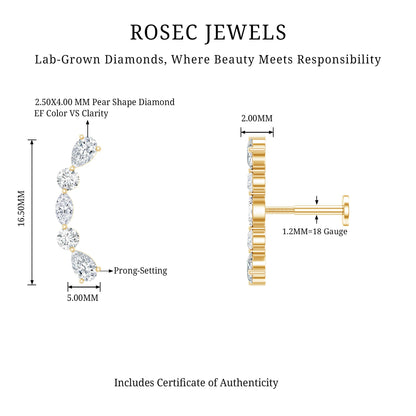Simple Diamond Curved Crawler Earring for Helix Piercing