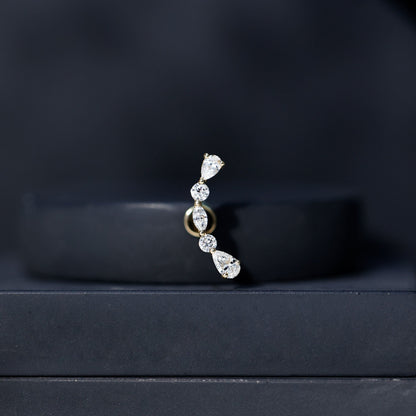 Simple Diamond Curved Crawler Earring for Helix Piercing