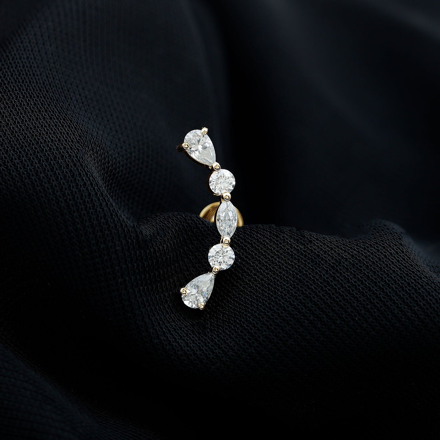 Simple Diamond Curved Crawler Earring for Helix Piercing