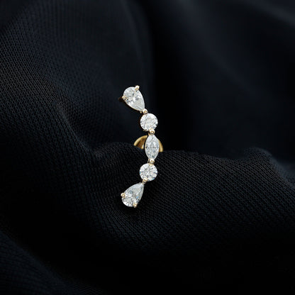 Simple Diamond Curved Crawler Earring for Helix Piercing