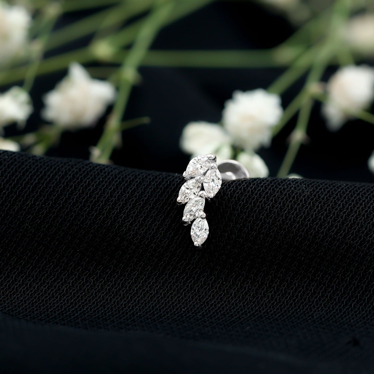Marquise Diamond Leaf Cluster Earring for Helix Piercing
