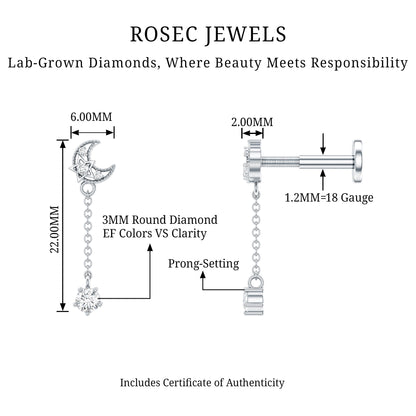 Diamond Moon Chain Earring for Helix Piercing