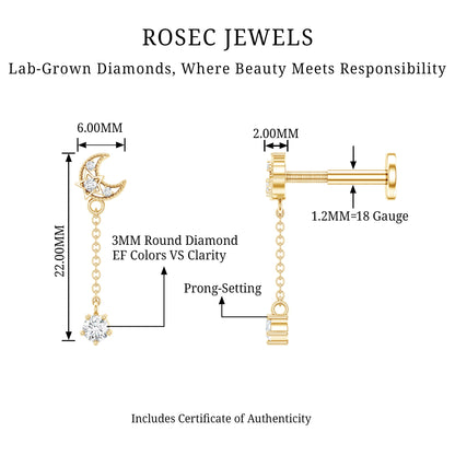 Diamond Moon Chain Earring for Helix Piercing