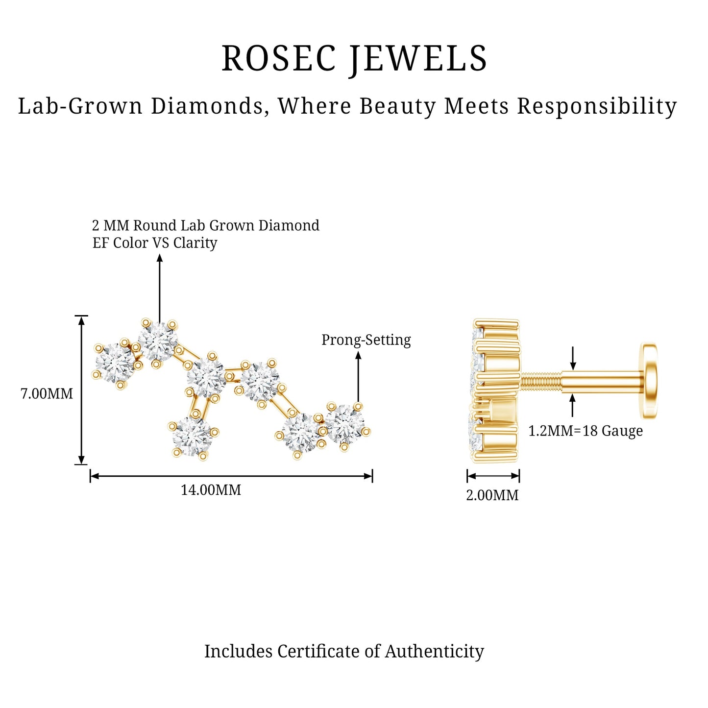 Diamond Leo Constellation Crawler Earring for Helix Piercing