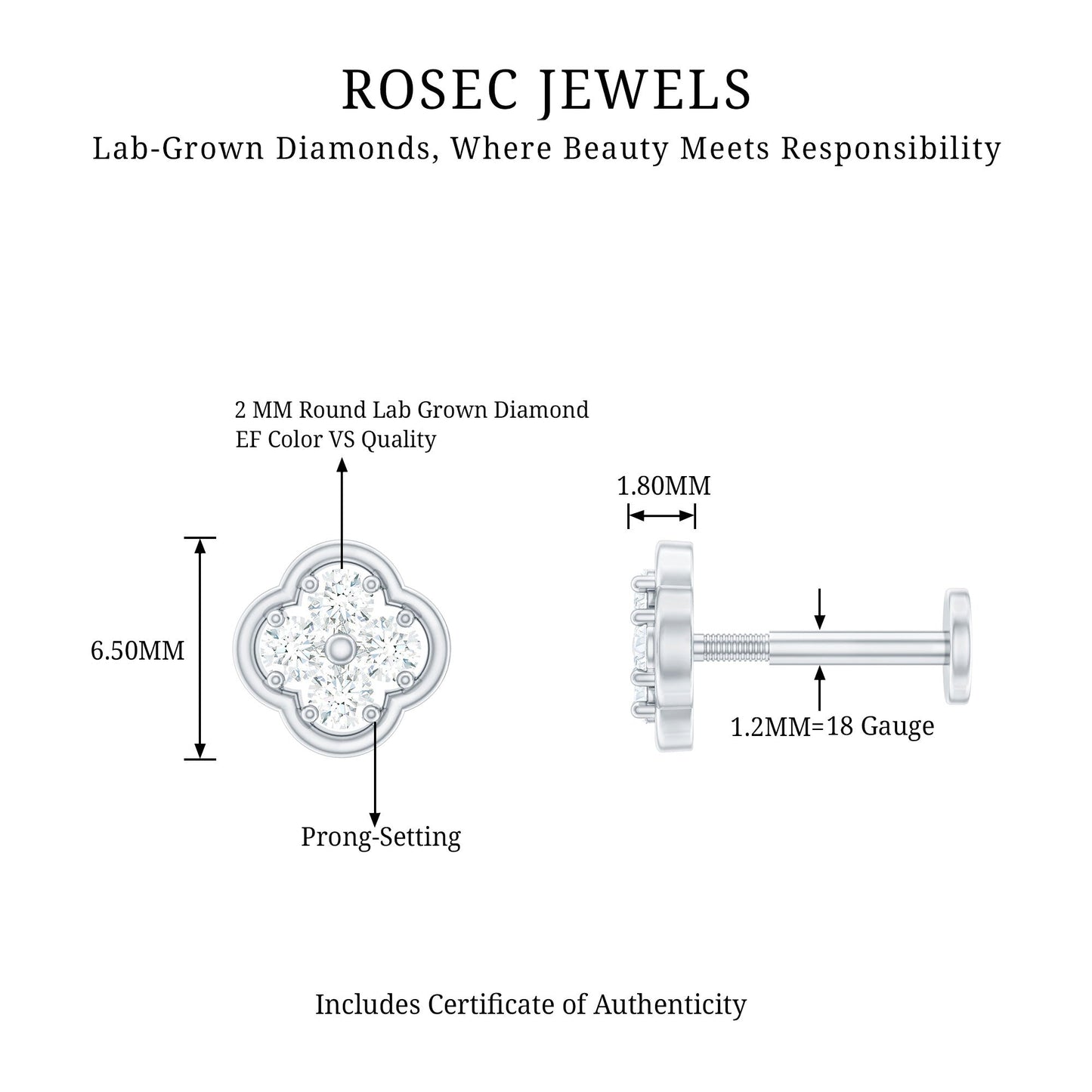 Diamond Flower Cluster Earring for Helix Piercing