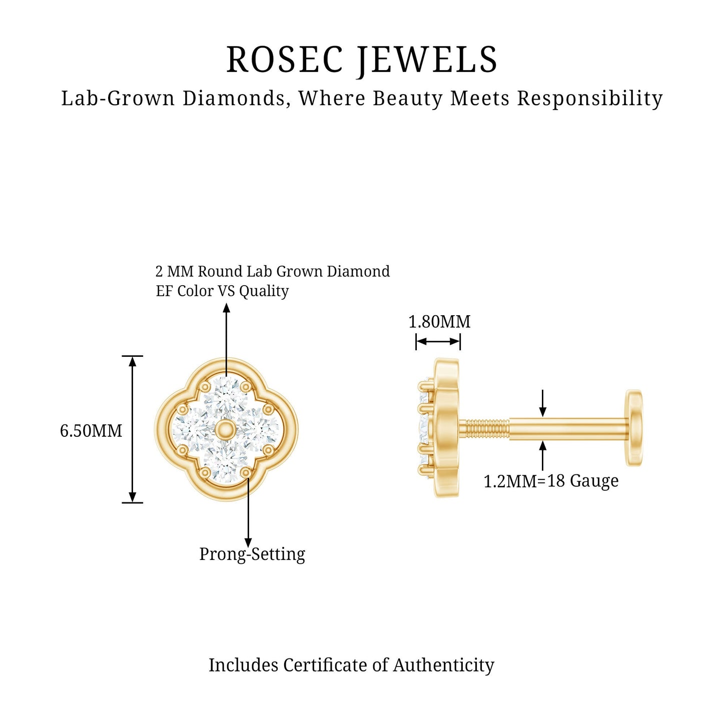 Diamond Flower Cluster Earring for Helix Piercing