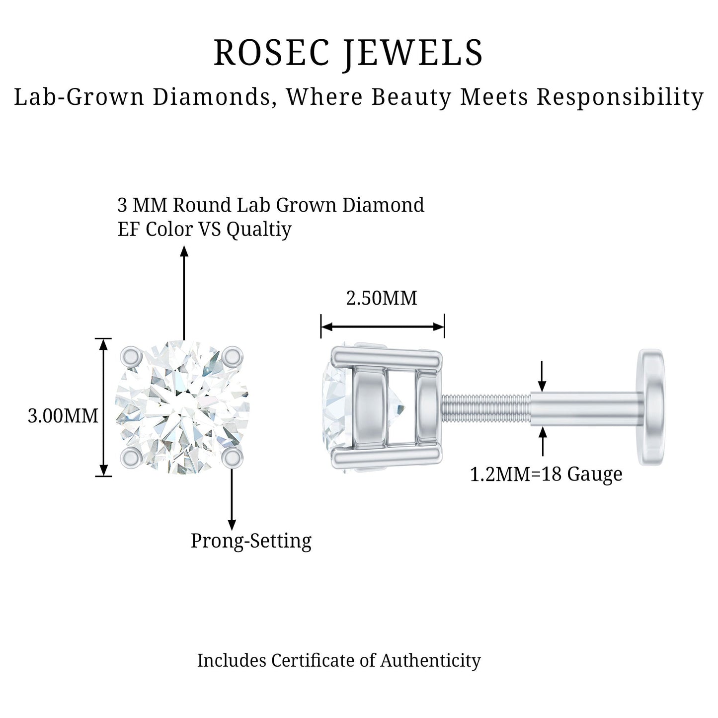 Minimalist Diamond Solitaire Earring for Tragus Piercing