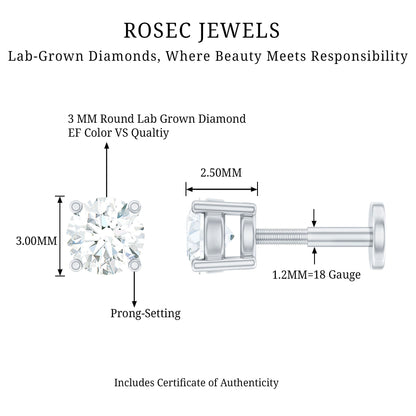 Minimalist Diamond Solitaire Earring for Tragus Piercing