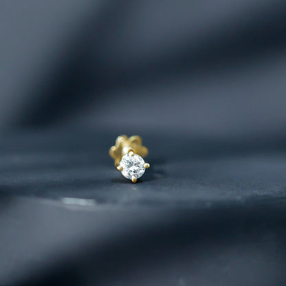 Minimalist Diamond Solitaire Earring for Tragus Piercing