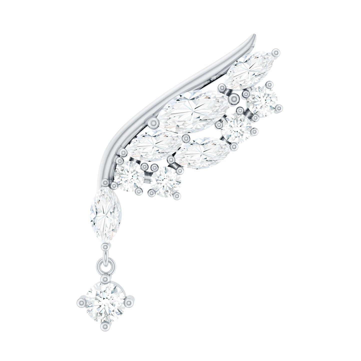 Brilliant Cut Diamond Wing Helix Drop Earring with Flat Back
