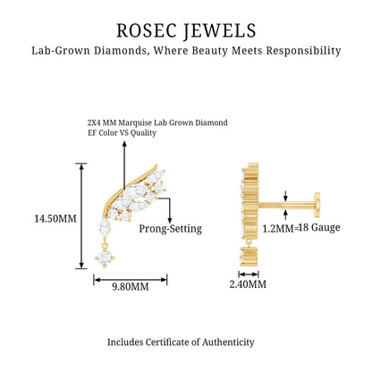 Brilliant Cut Diamond Wing Helix Drop Earring with Flat Back