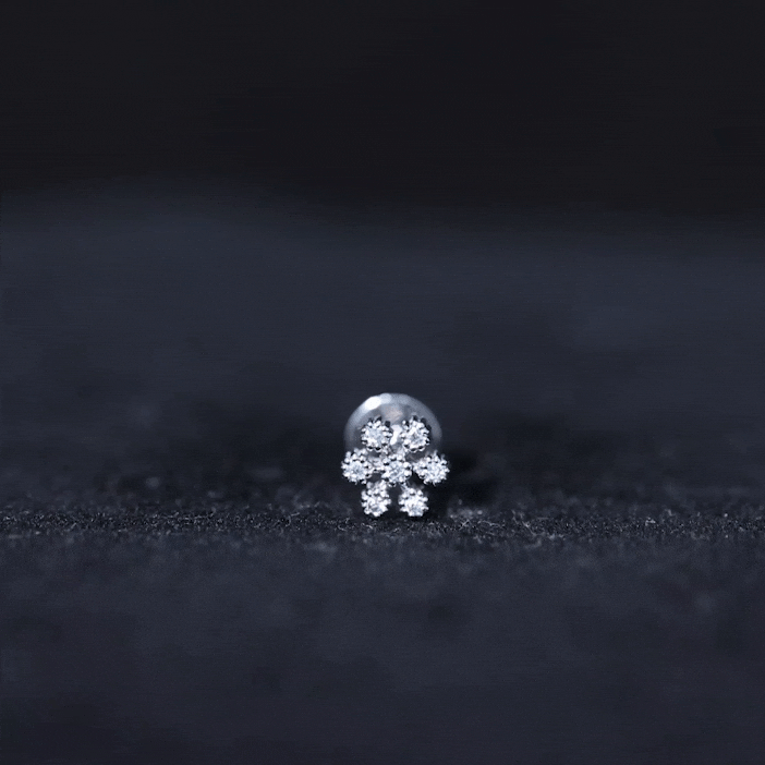 Round Diamond Flower Earring in Beaded Bezel Setting