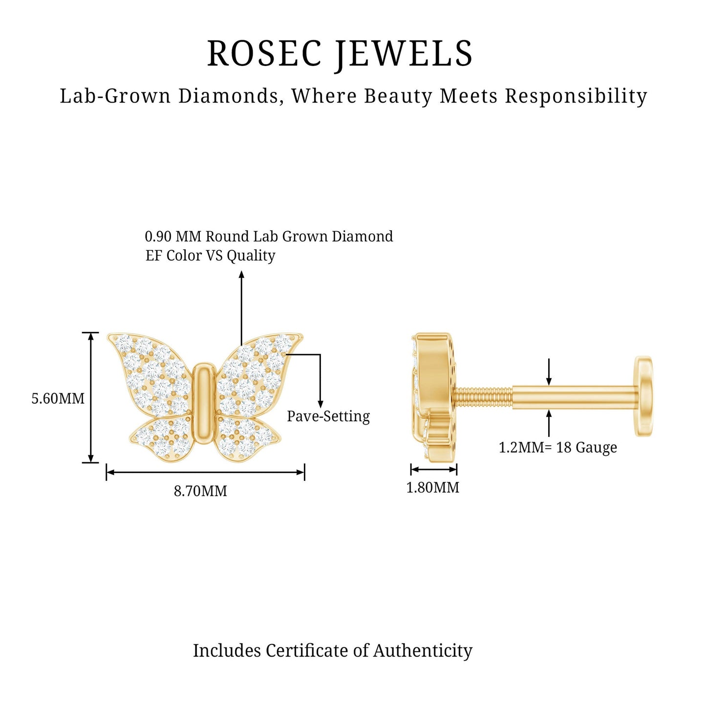 Certified Diamond Butterfly Cartilage Earring