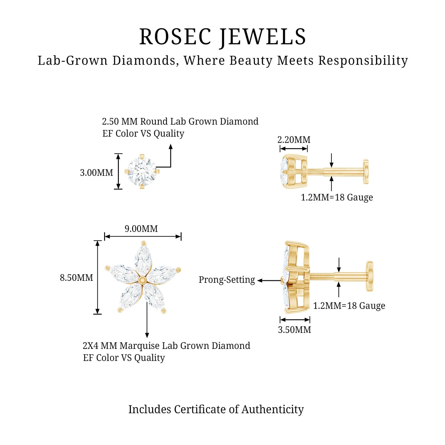 Marquise Diamond Flower Cartilage Earring Set