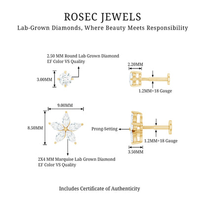 Marquise Diamond Flower Cartilage Earring Set