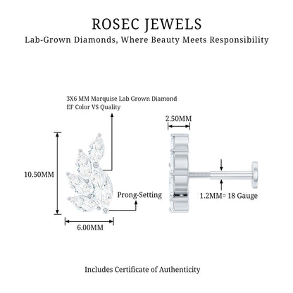 Marquise Diamond Cluster Helix Earring with Flat Back