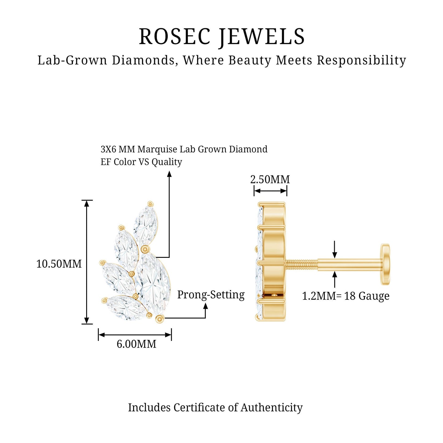Marquise Diamond Cluster Helix Earring with Flat Back