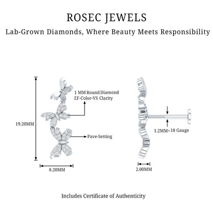 Diamond Butterfly Crawler Earring for Helix Piercing