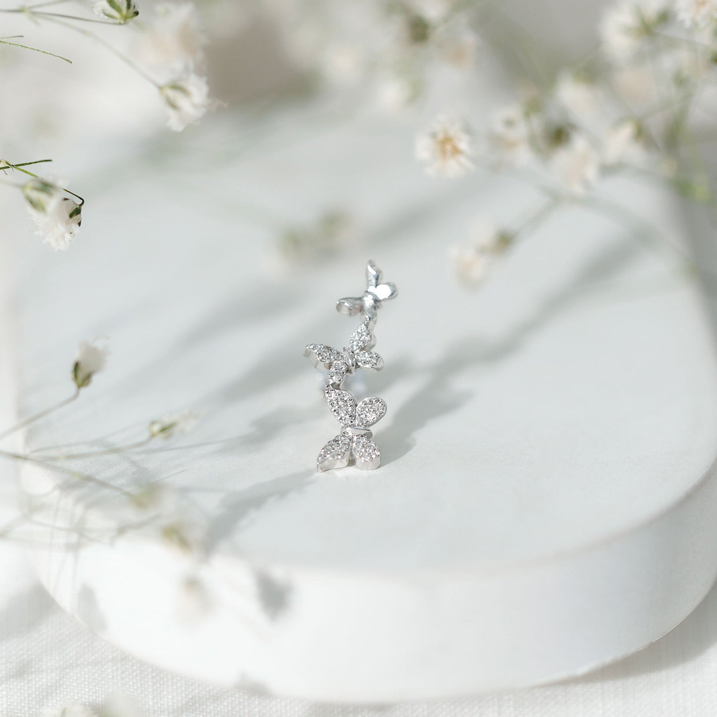 Diamond Butterfly Crawler Earring for Helix Piercing