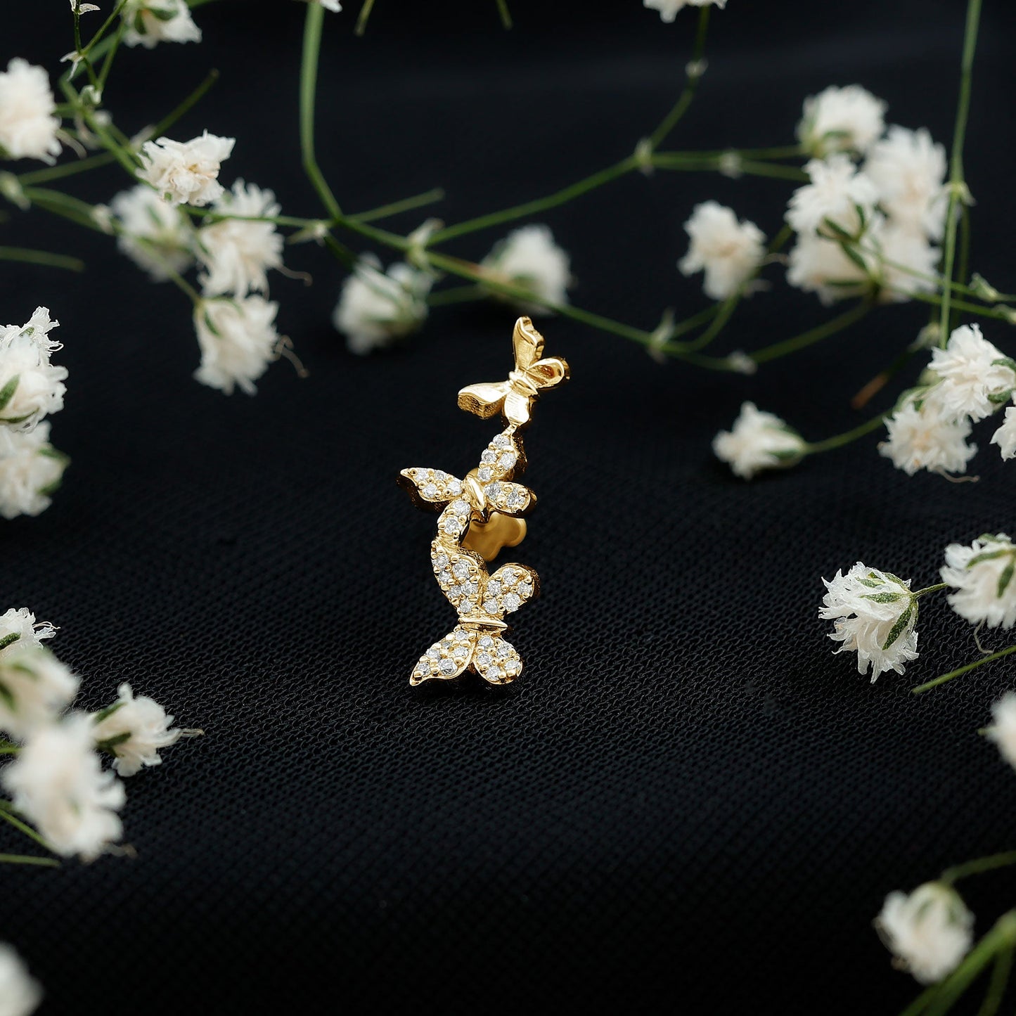 Diamond Butterfly Crawler Earring for Helix Piercing
