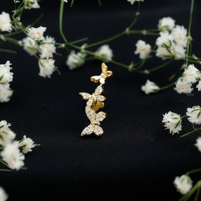 Diamond Butterfly Crawler Earring for Helix Piercing