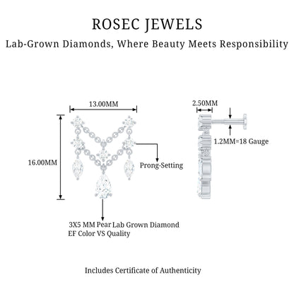 Brilliant Cut Diamond Double Chain Drop Earring for Cartilage Piercing