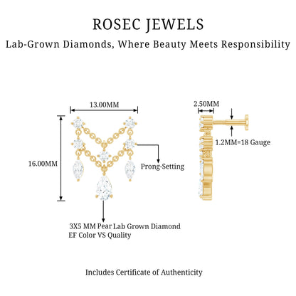 Brilliant Cut Diamond Double Chain Drop Earring for Cartilage Piercing