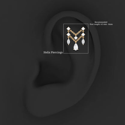 Brilliant Cut Diamond Double Chain Drop Earring for Cartilage Piercing