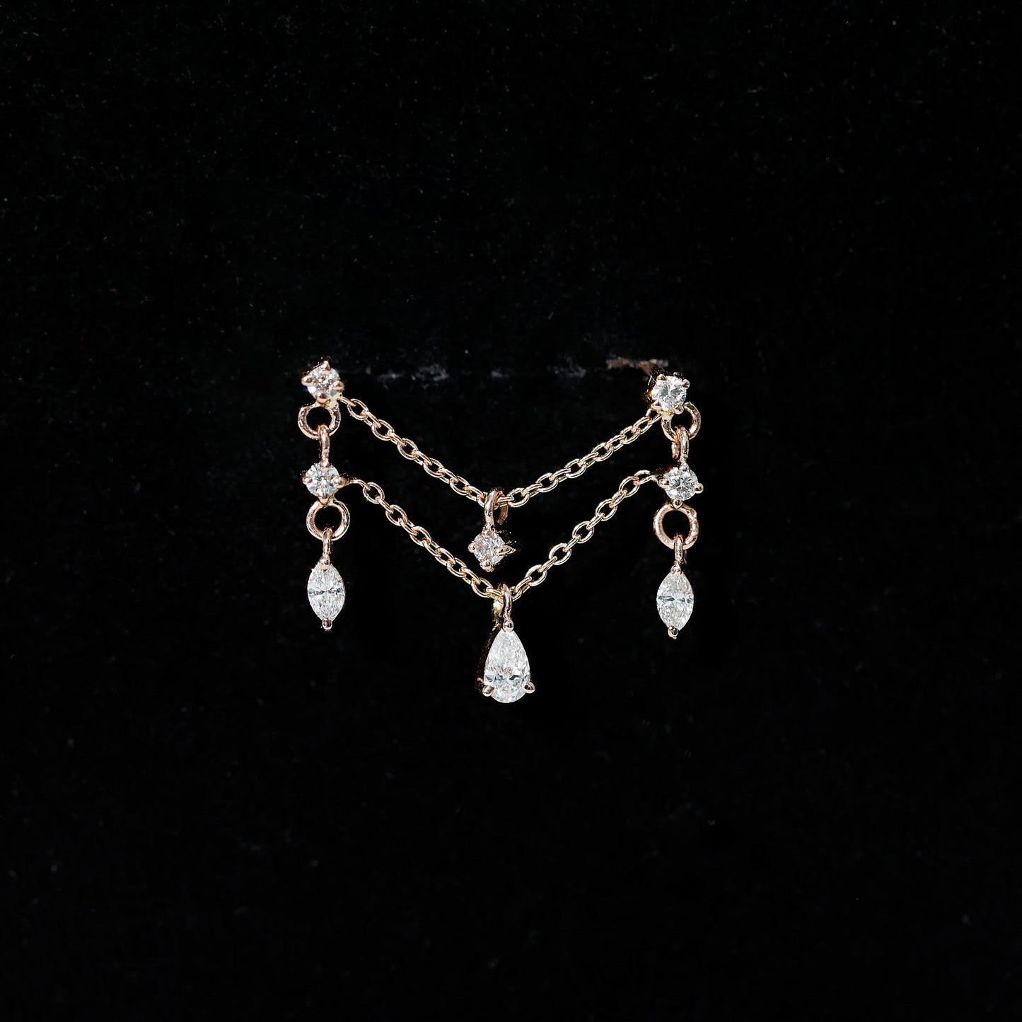 Brilliant Cut Diamond Double Chain Drop Earring for Cartilage Piercing
