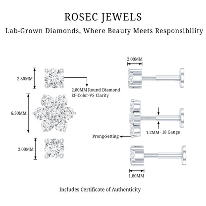 Certified Diamond Flower Helix Earring Set of 3