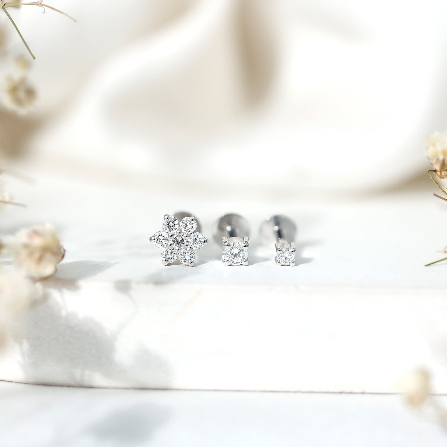 Certified Diamond Flower Helix Earring Set of 3