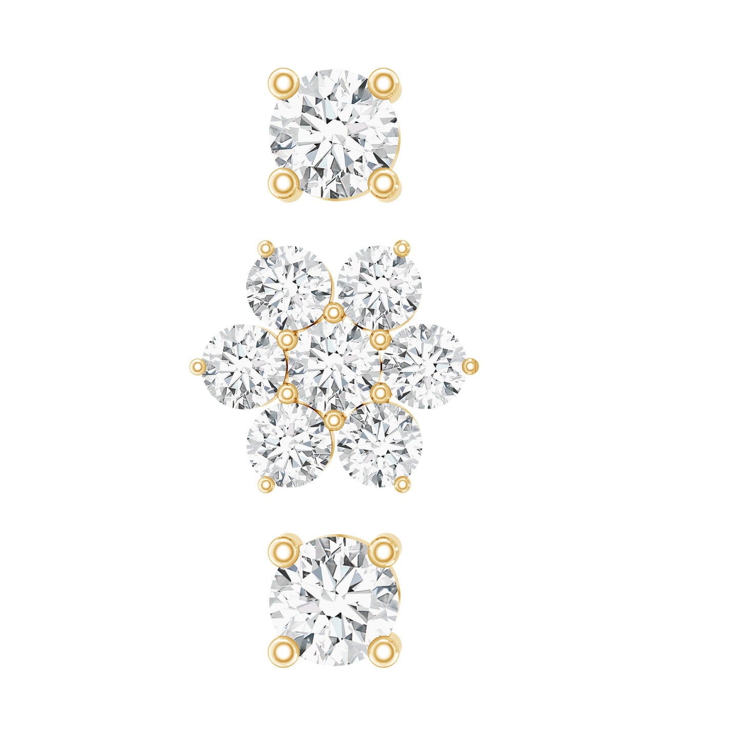 Certified Diamond Flower Helix Earring Set of 3