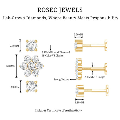 Certified Diamond Flower Helix Earring Set of 3