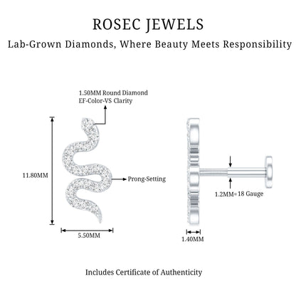Certified Diamond Snake Earring for Cartilage Piercing