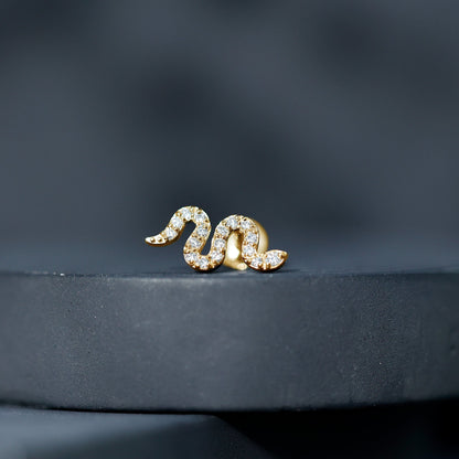 Certified Diamond Snake Earring for Cartilage Piercing