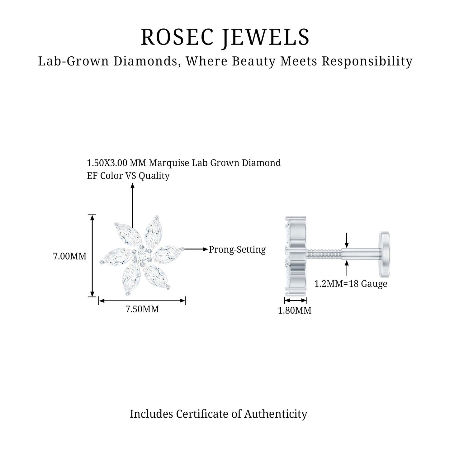Sparkling Marquise Diamond Flower Helix Earring