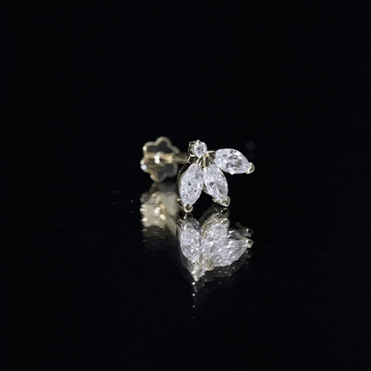Marquise Cut Diamond Lotus Flower Earring for Cartilage Piercing