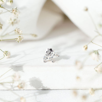 Marquise Cut Diamond Lotus Flower Earring for Cartilage Piercing