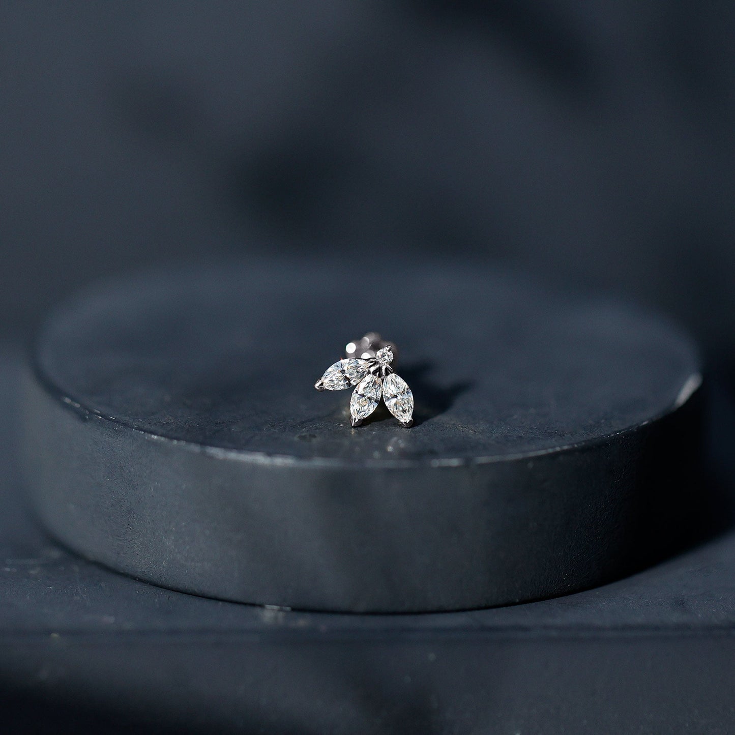 Marquise Cut Diamond Lotus Flower Earring for Cartilage Piercing