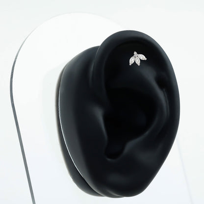 Marquise Cut Diamond Lotus Flower Earring for Cartilage Piercing