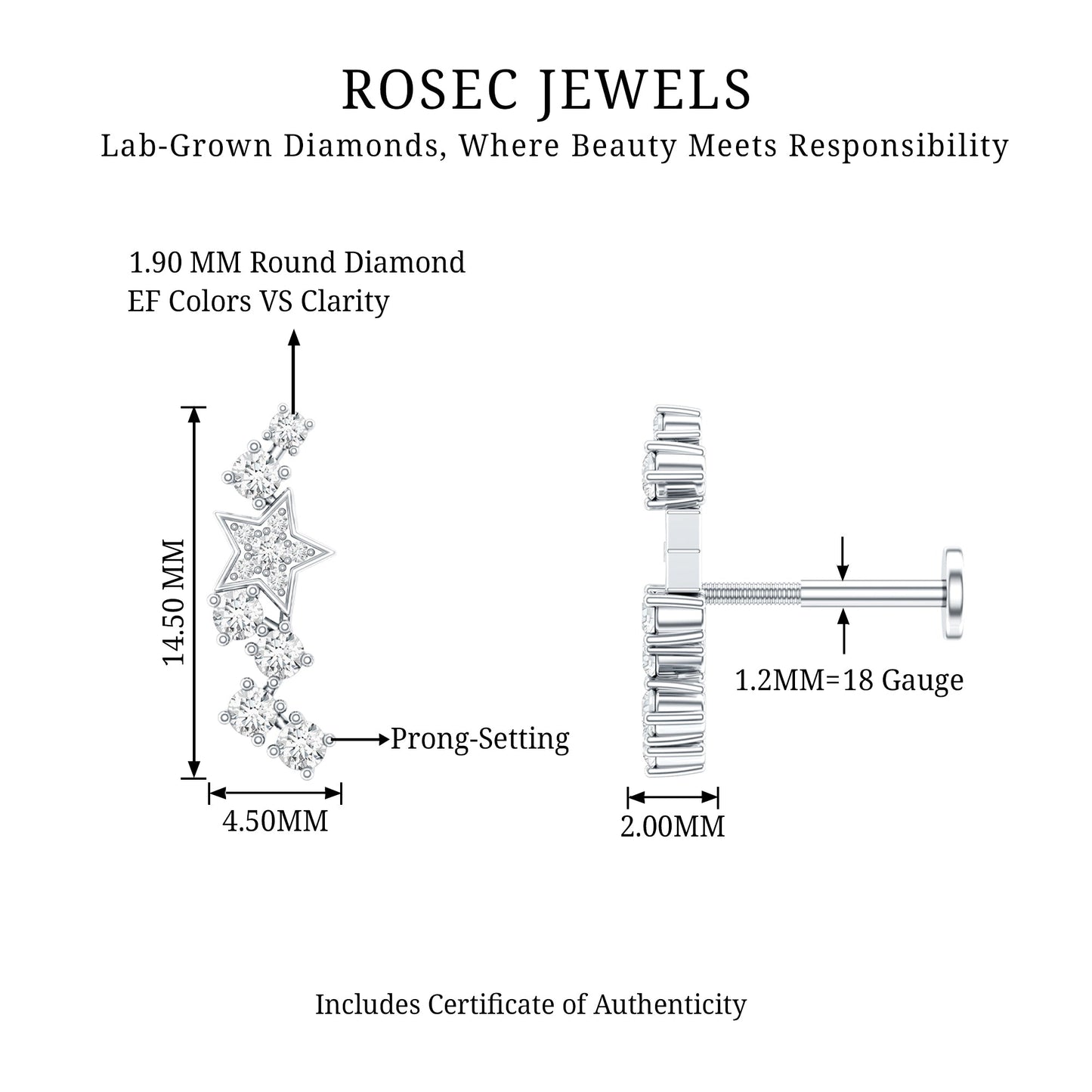 Unique Diamond Star Crawler Helix Earring