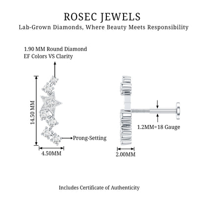 Unique Diamond Star Crawler Helix Earring