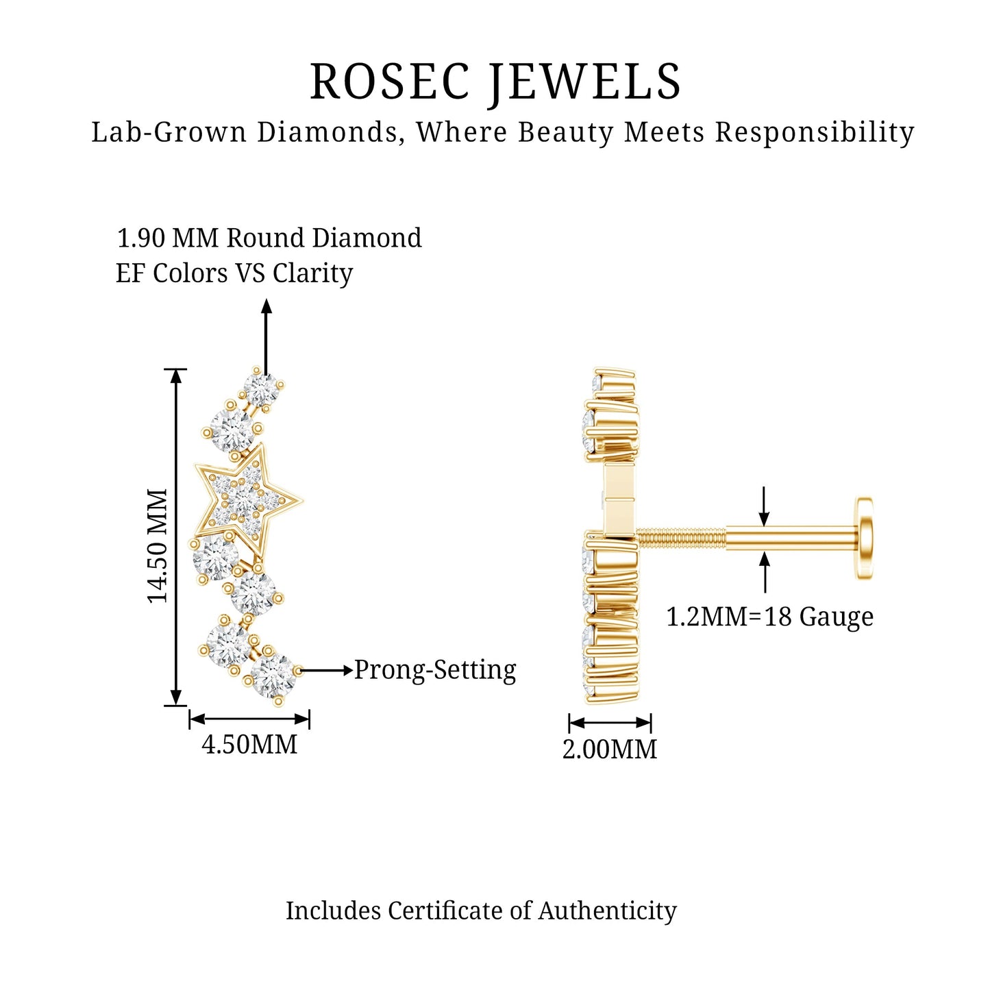 Unique Diamond Star Crawler Helix Earring
