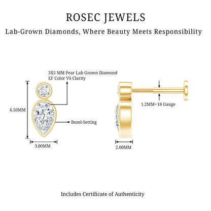 Pear Shape Diamond Two Stone Helix Earring